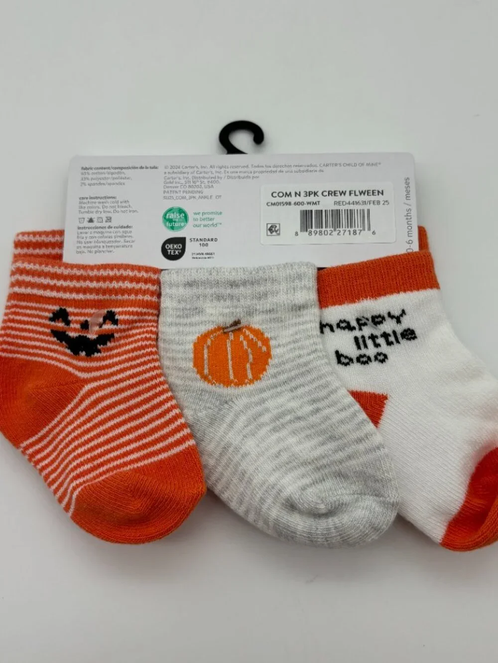 Carter's Baby Boys & Girls Halloween Pumpkin Crew Socks, 3-Pack, Size 0-6m NEW